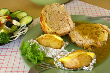 Sticker - Stuffed chicken roll with potatoes baked in foil