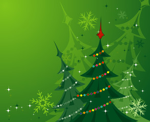 Sticker - Christmas background with trees, vector illustration