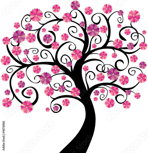 Arbre En Fleurs Roses Buy This Stock Illustration And