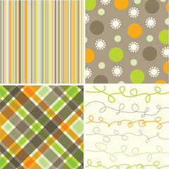 Poster - retro orange green brown pattern combo - illustrated pattern