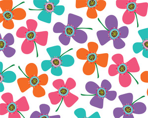 Wall Mural - fun rainbow daisies - illustrated background