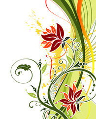 Sticker - Grunge paint flower background with waves, vector