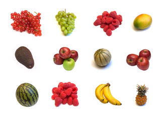 Wall Mural - large page of fruits on white background