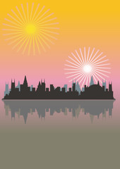 Wall Mural - Megacity in beams of the coming sun, sunset