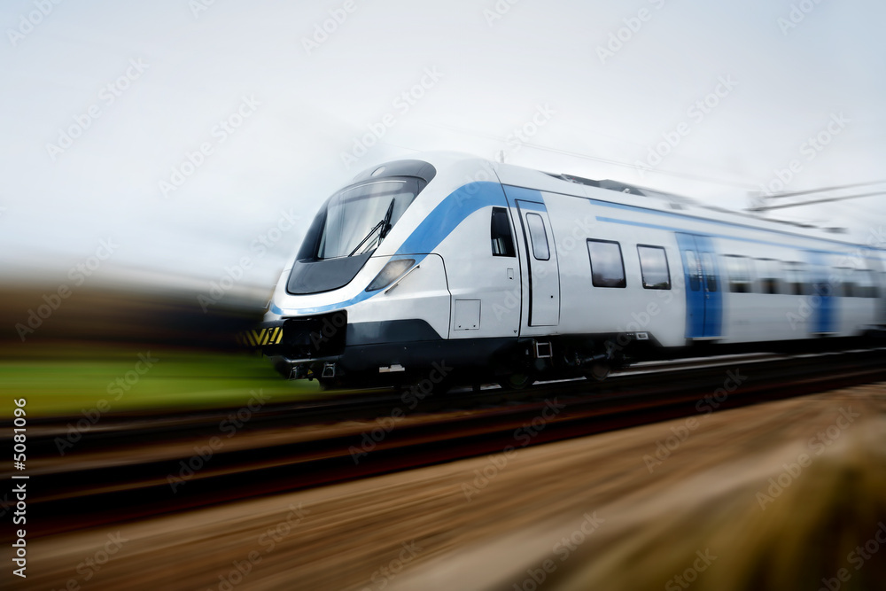 Fast train with motion blur - obrazy, fototapety, plakaty 