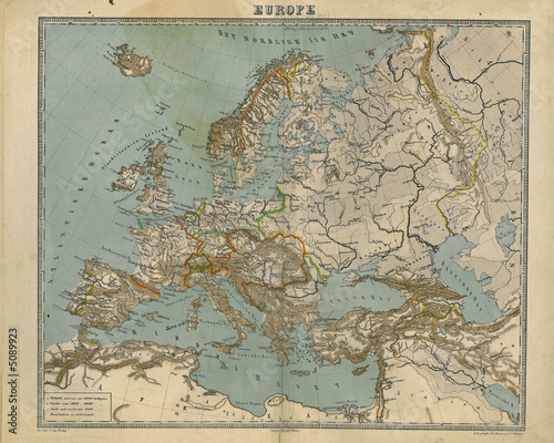 Board z aluminiowym obramowaniem Stara mapa Europy