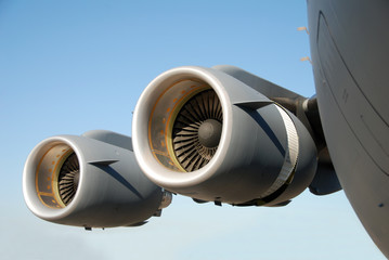 close up of airplane engines