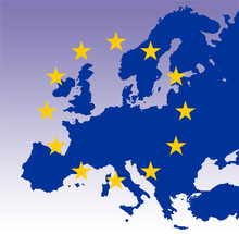 Gold Eu Stars On Map Of Blue Europe With Light Purple Gradient B
