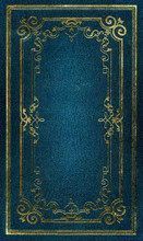 Old Blue Leather Texture With Gold Decorative Frame