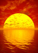 canvas print picture Scarlet sunset over ocean. 3D rendered scene