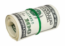 Rolled Money On White. Clipping Path Included.