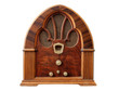 © kjay - Old Tabletop Wooden Radio with White Background.