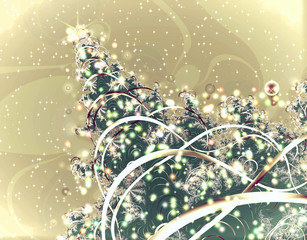 Abstract sparkling christmas tree on golden background