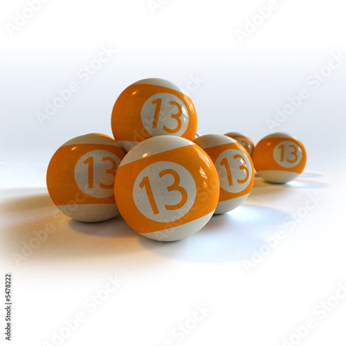 Orange billiard balls with number 13