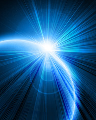 Wall Mural - Blue planet with spectacular sunlight