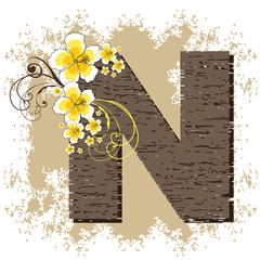 Wall Mural - yellow hibiscus grunge vintage alphabet N