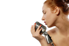 Woman Singing With Vintage Microphone