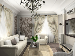 living-room with the classic furniture. 3D render. Living-room.