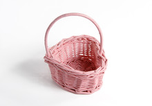 Woven Pink Basket On A White Background.