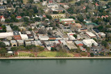 Fototapeta  - aerial view of coastal town with seawall