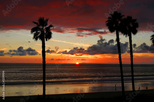 Naklejka samoprzylepna Sunset san clemente pier with palm trees.