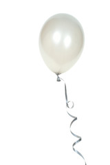 Silver balloon with ribbon isolated on white background