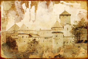 Wall Mural - swiss castle - picture in retro style