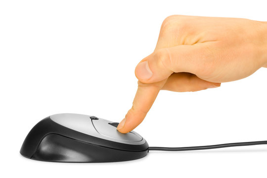 computer mouse and hand isolated on white