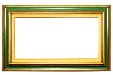 Green and gold picture frame with blank canvas area.