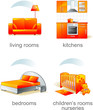 Icon set - furniture, living room, kitchen, bedroom, nursery