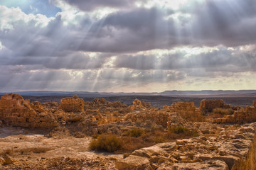 Ruins of ancient city under the cloudy sky