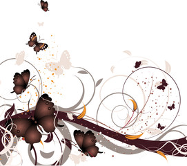 Wall Mural - Floral background with butterflies