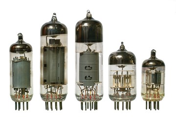 Glass vacuum radio tubes. Isolated image on white background