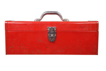 Old Used Red Toolbox Over A White Background