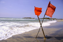 Red Warning Flags At Beach, South India