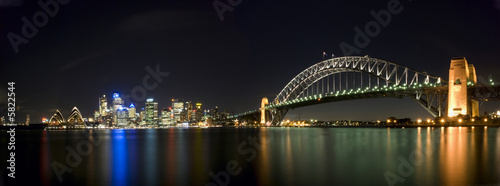 Obraz na płótnie canvas Sydney Harbour Bridge panoramę panoramy w nocy