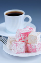 Turkish delight (lokum) confection with black coffee