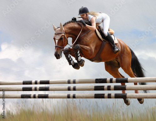 Plakat na papierze fotorealistycznym Show jumping - stylizowany na obraz olejny