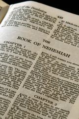 Sticker - old antique holy bible  open to the book of nehemiah