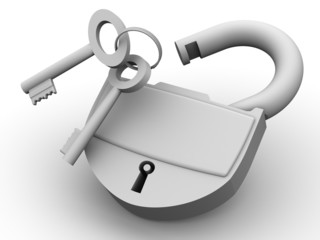 Poster - Padlock with keys. 3d
