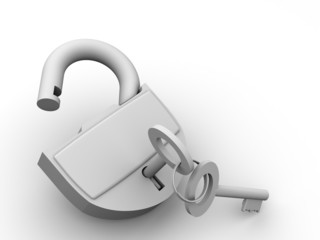 Poster - Padlock with keys. 3d