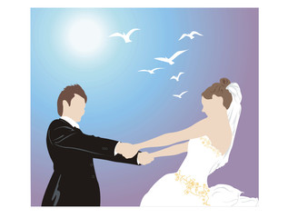 Wall Mural - bride holds fiance vector
