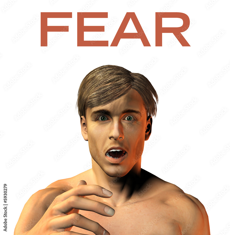 young man face expression - Fear - Horror - 3d render image