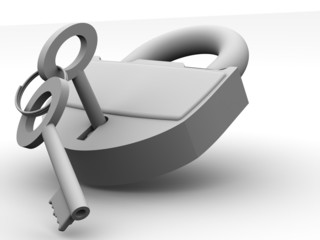 Poster - Padlock with keys. 3d