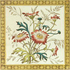 Wall Mural - Victorian period aesthetic daisy design floral tile