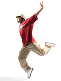 hip-hop dancer posing on a white background