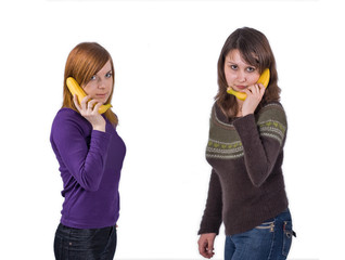 two girls banana phone talking