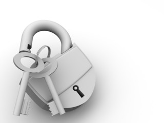 Poster - Padlock with keys. 3d