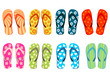 Beach sandals. Colorful flip-flops over white background