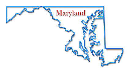 Wall Mural - Maryland Map Outlined in Neon Blue with Red Lettering